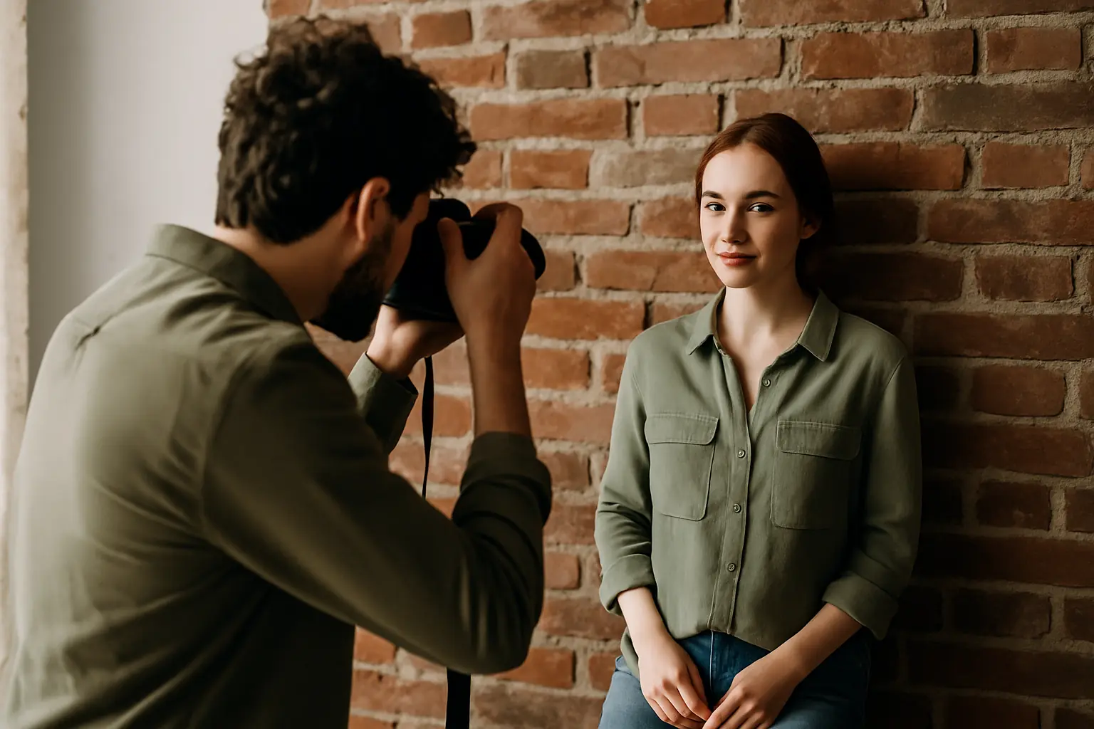 joven fotógrafo captado en primer plano con cámara en mano y fondo desenfocado